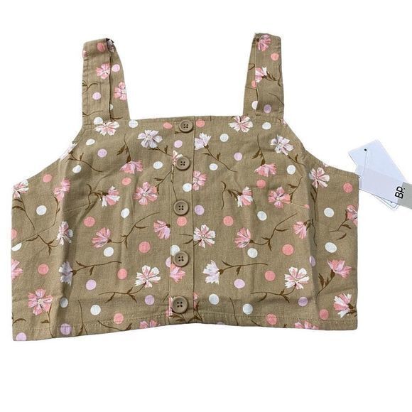 BP Tan Pink Floral Linen Top New - Picture 1 of 5